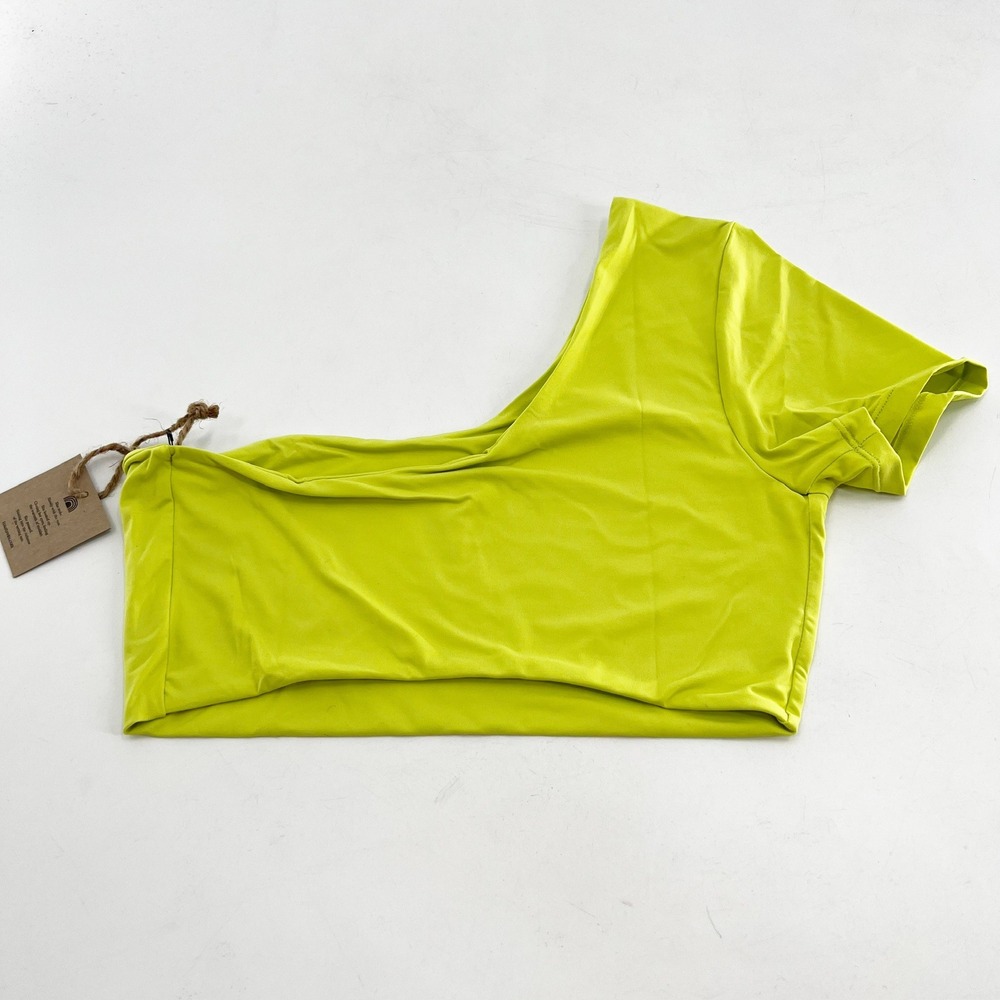 NWT Free People x Toast Swim Chartreuse One Shoulder Sleeveless Crop Top - Women - Picture 2 of 3